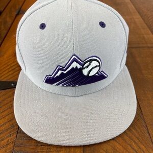 New Era 59Fifty Colorado Rockies Gray and Purple Baseball Mountain Snapback Hat